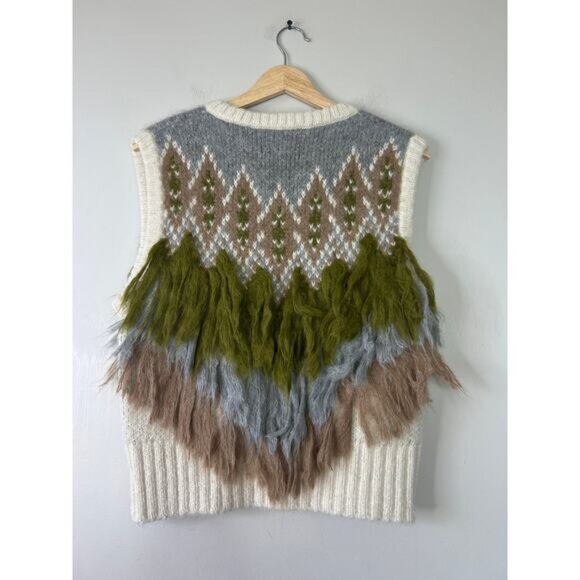 NEW Lingua Franca Mariel Fluffy Alpaca Blend V-Neck Vest in Cloud Size: Large - Picture 6 of 7